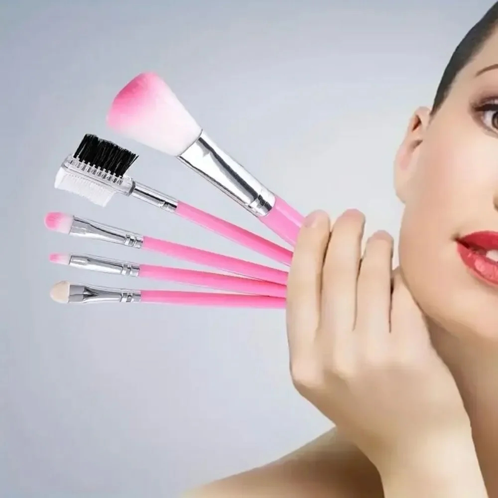 NWT 5 Pcs Pink Pro Makeup Brush Set  Eyeshadow, Eyebrow, Blush Brushes